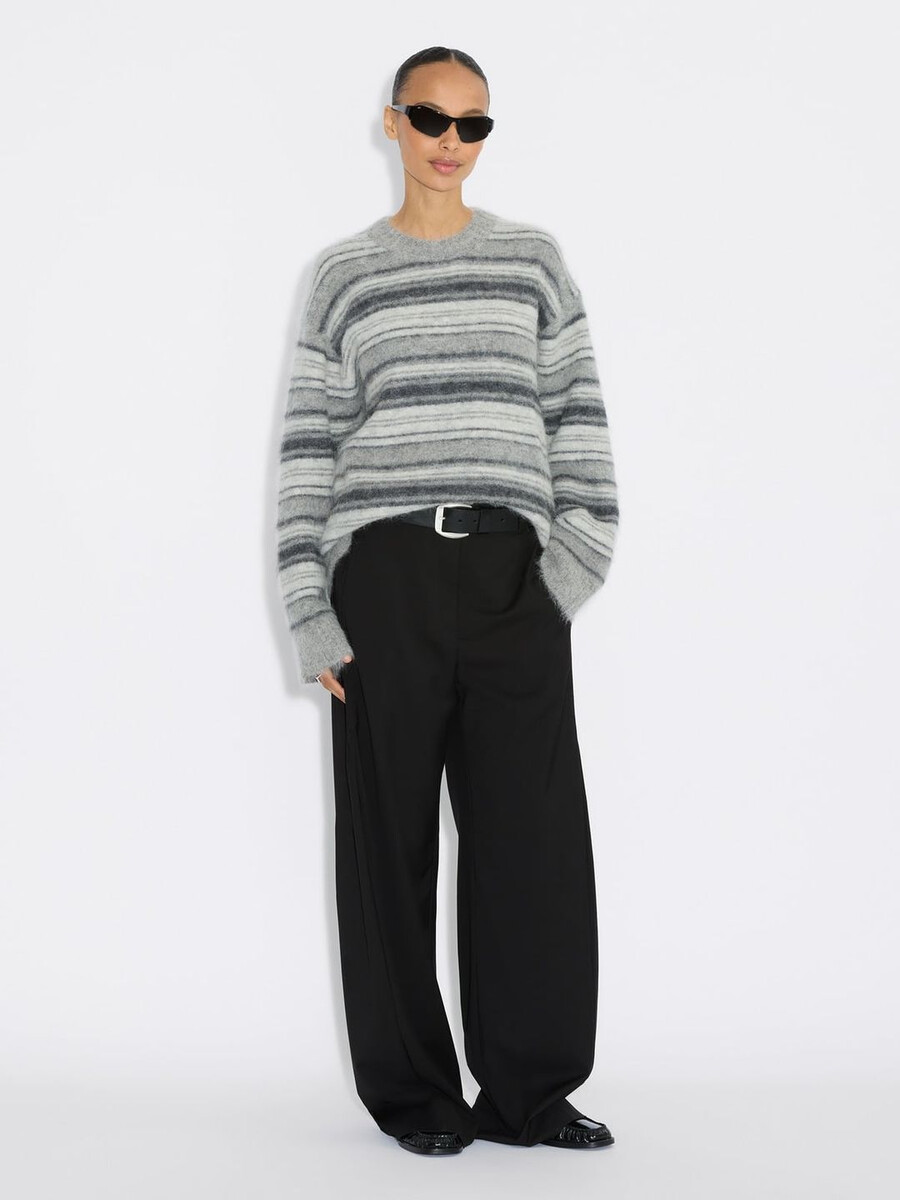 fluffy stripe crewneck sweater