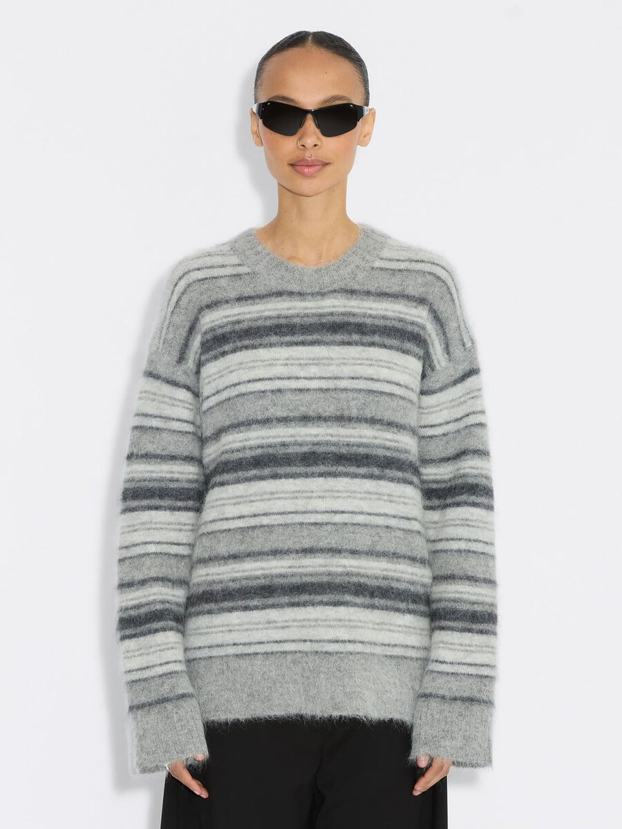 fluffy stripe crewneck sweater