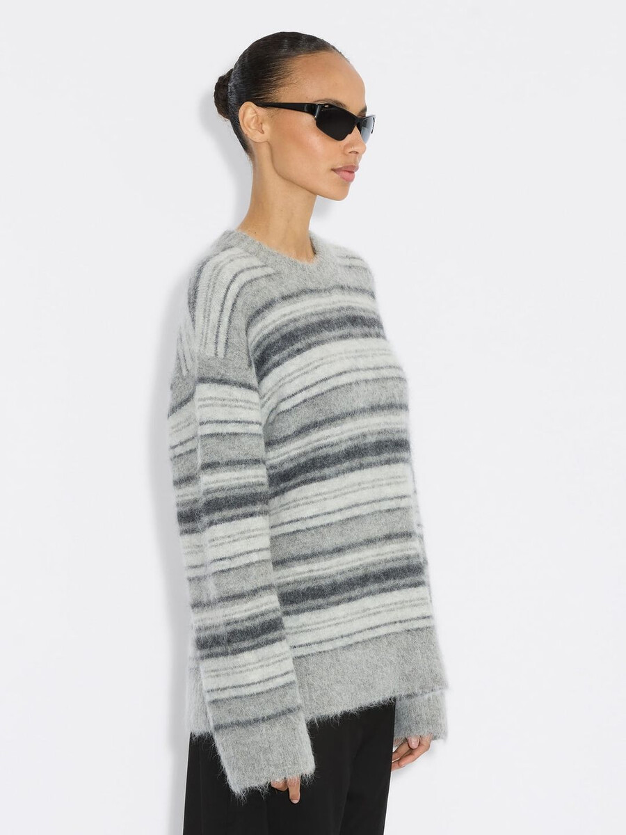 fluffy stripe crewneck sweater