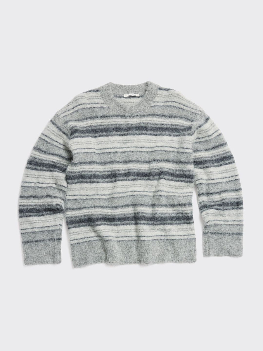 fluffy stripe crewneck sweater