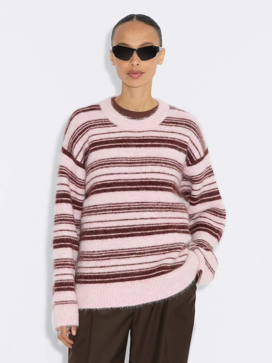 fluffy stripe crewneck sweater