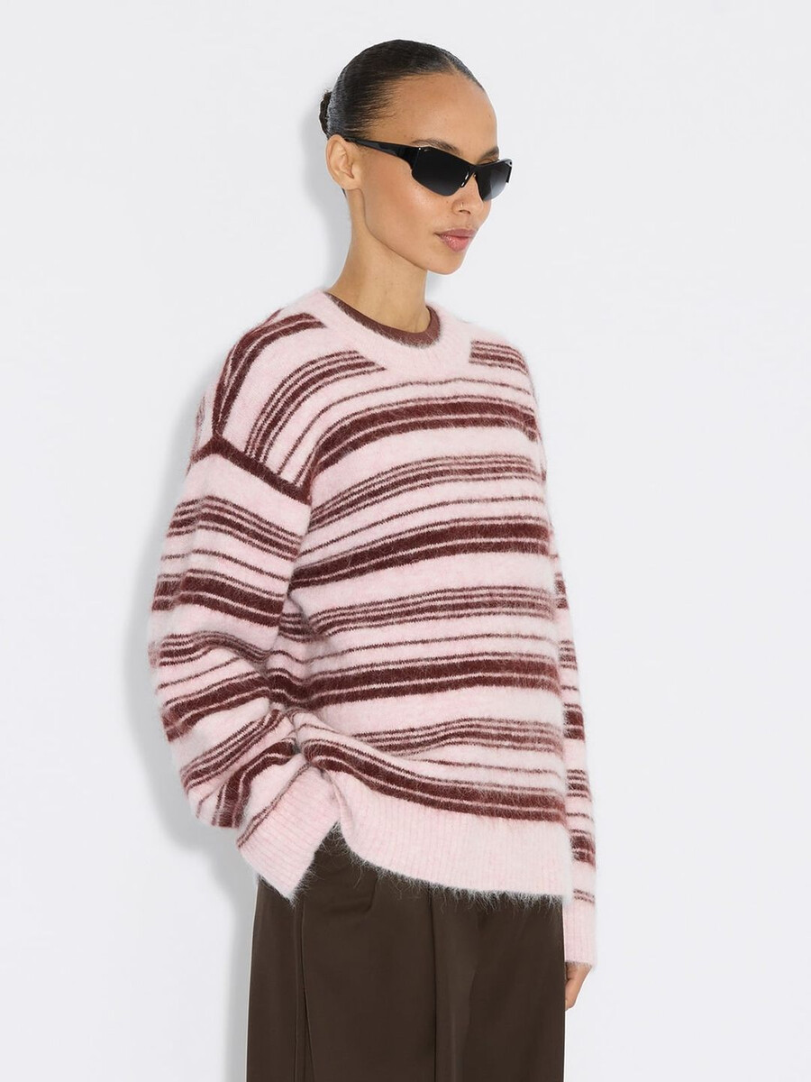 fluffy stripe crewneck sweater
