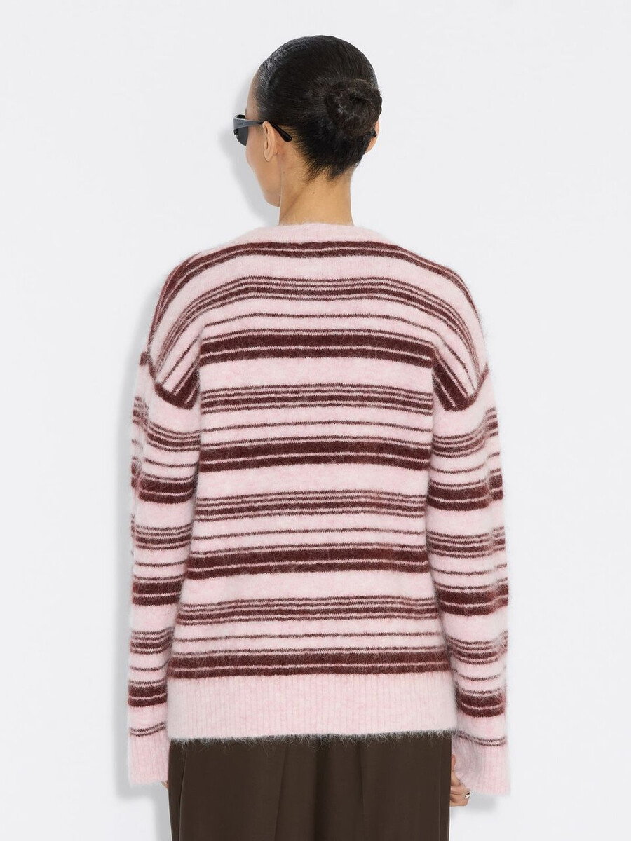fluffy stripe crewneck sweater